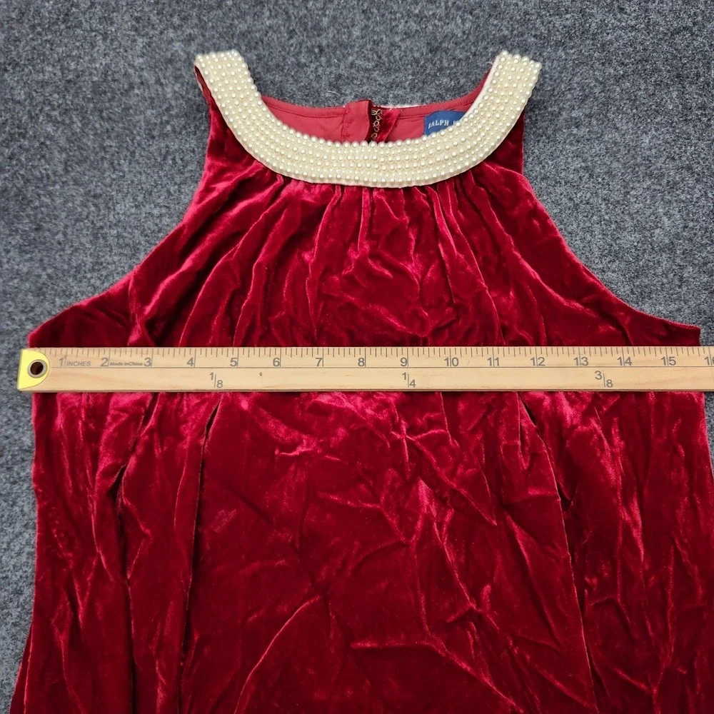 Ralph Lauren Girls 14‎ Red Velvet Silk Blend Dress Holiday Coquette Luxe Pearls